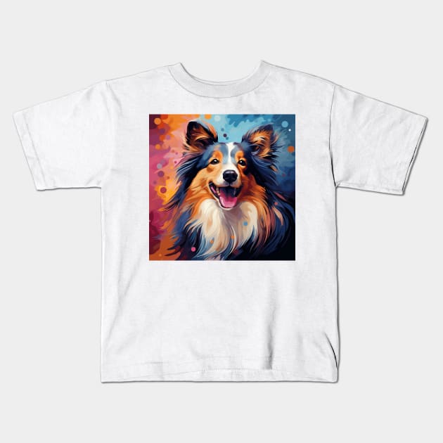 Colorful cute Sheltie dog painting Kids T-Shirt by Danielleroyer